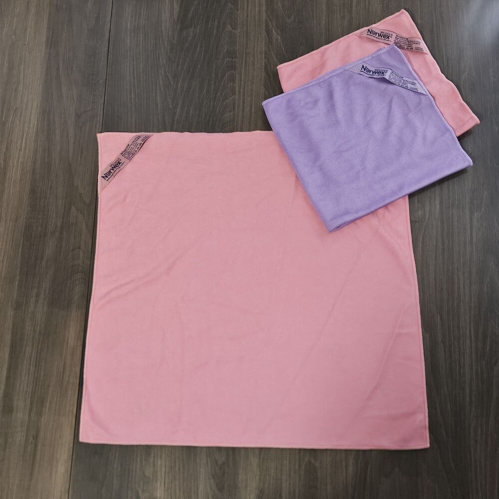 Norwex Window Set – 2 Pink & 1 Purple Microfiber Glass Cleaning Cloths – New - Picture 3 of 4